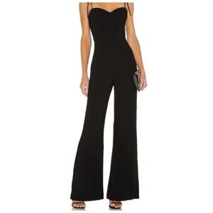 Amanda Uprichard Jumpsuit Cava Wide Leg Bustier Strap Tie in Black Size S Silk